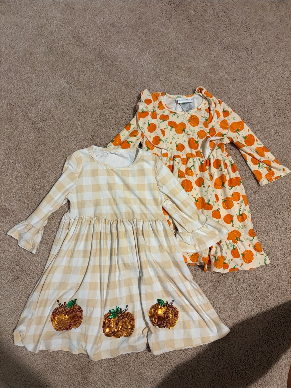Kids Pumpkin Fall Dresses - Cream & Orange